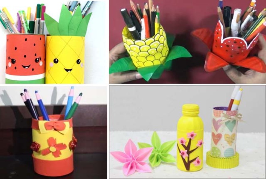 Fruit shaped recycled pencil case from plastic bottles علبة قلم رصاص معاد تدويرها على شكل فاكهة من زجاجات بلاستيكية