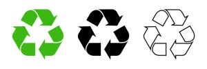The recyclable symbol, which is a triangle with three arrows, indicates the plastic is recyclable